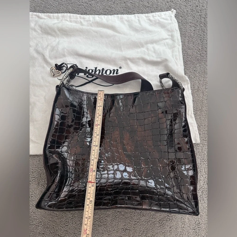Brighton Glossy Croc-Embossed Shoulder Bag